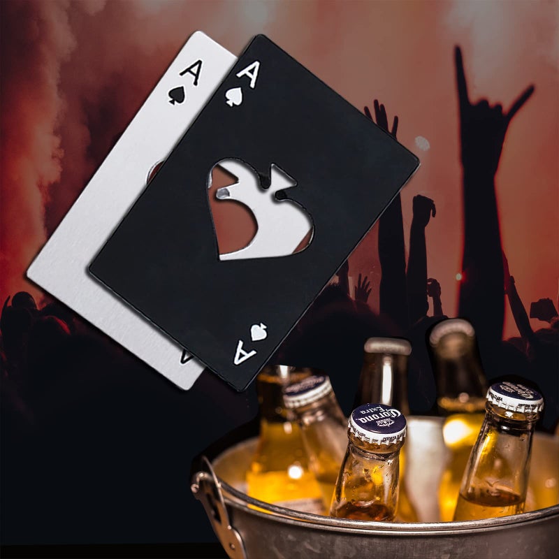 Airoads Ace Of Spades Bottle Opener Credit Card Size Pocker Cap Opener Portable Stainless Steel Can Opener (2 Pack Black & Silver) - Image 3